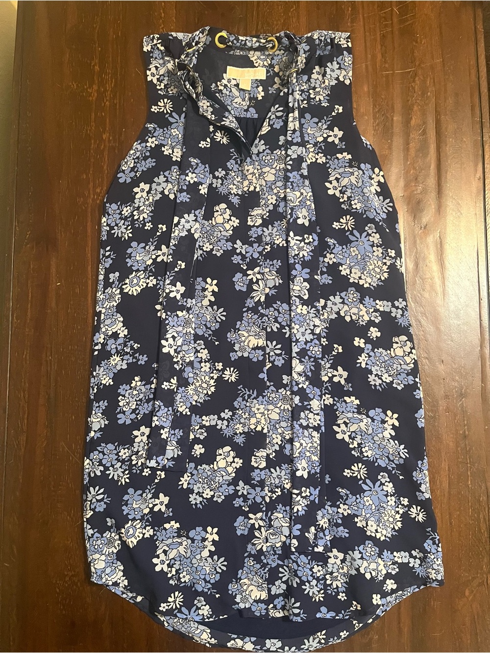 Michael Kors Navy Floral Tie-Neck Mini Dress